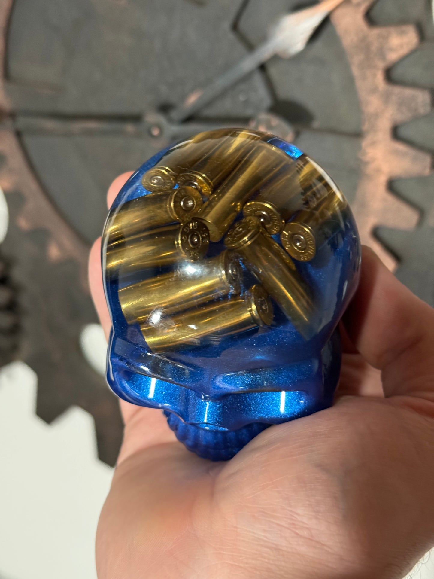 Grand Crane bleu avec douille de revolver comme le colt python 38 / 357 magnum
