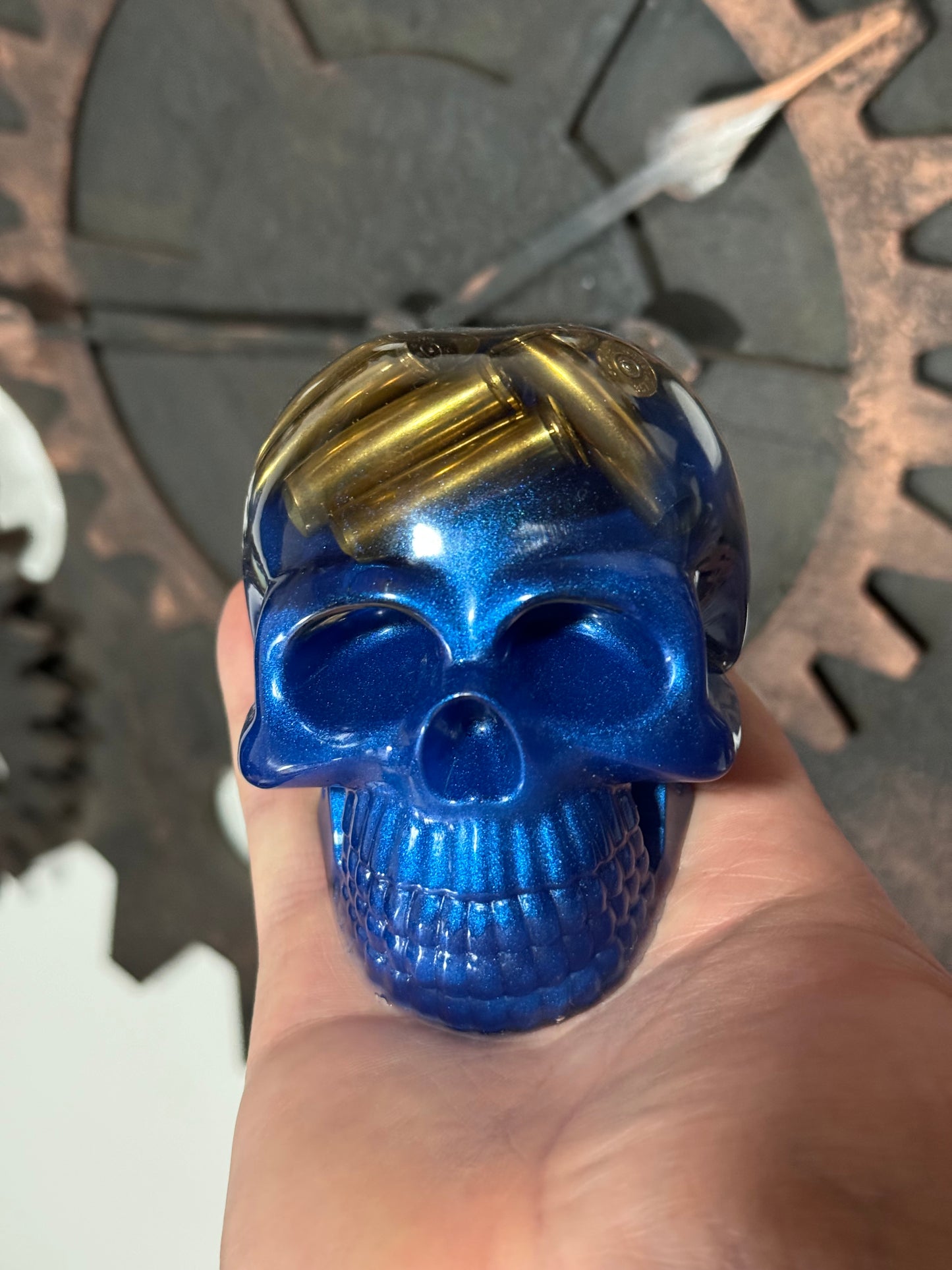 Grand Crane bleu avec douille de revolver comme le colt python 38 / 357 magnum