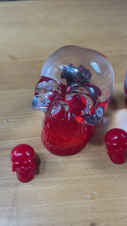 Large resin skull with motorcycle chain and resin